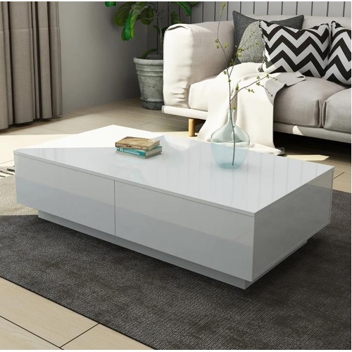 Extra Length 120cm Coffee Table Storage Shelf High Gloss Wooden 4 Drawers White