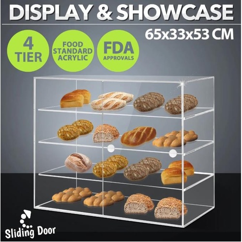 4-Tier Large Acrylic Bakery Cake Display Cabinet Donuts Cupcake Pastries 5mm