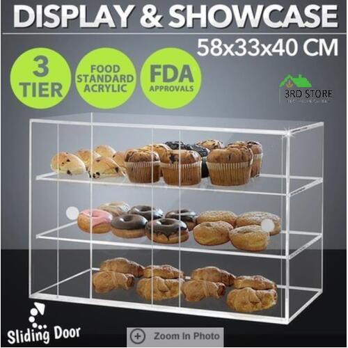 3-Tier Large Acrylic Bakery Cake Display Cabinet Donuts Cupcake Pastries 5mm