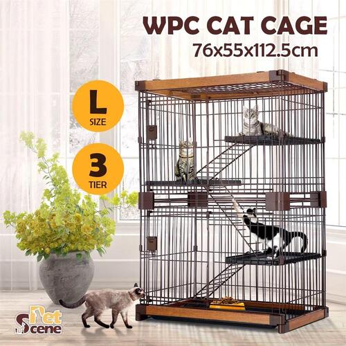 Petscene 3-Tier Metal Wired Cat Rabbit Cage Pet Crate House Hutch w/ WPC Frame