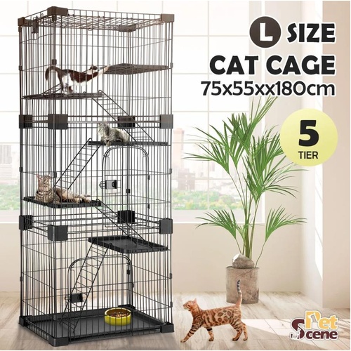 Petscene Large 5-Tier Wired Cat Cage House Pet Crate Hutch Kennel Playpen