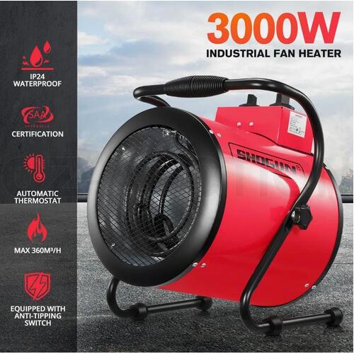 3000W Electric Industrial Fan Heater 2in1 Portable Free Standing Carpet Dryer Rd