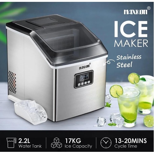 Maxkon 17Kg Ice Maker Machine Stainless Steel Countertop Ice Cube Tray 2.2L