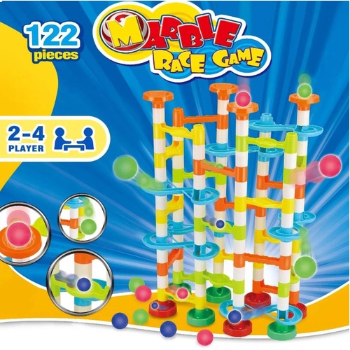 122 pcs Kids DIY Marble Run Race Maze Game Marble Coater Track Toy Set 70cm Tall