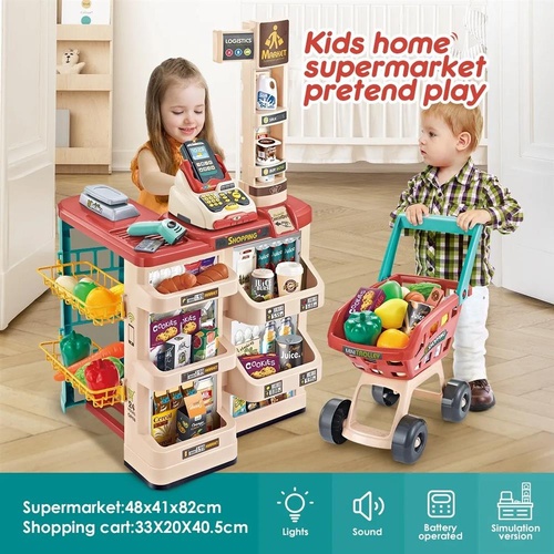 48 Pieces Preschool Kids Pretend Play Shop Grocery Supermarket with Trolley