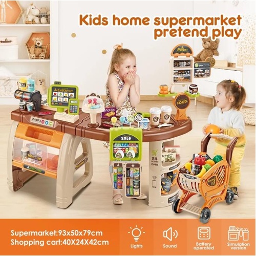 Kids Pretend Role Play Shop Grocery Supermarket 65 Accessories Toy Set w/Trolley