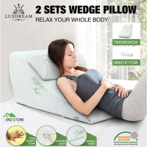 Luxdream Wedge Pillow Headrest Set Memory Foam Back Neck Support Cushion Cover