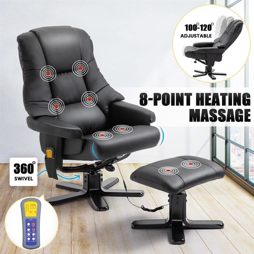 Massage Recliner Chair PU Leather Full Body 8-Point Heated Office Chair Black