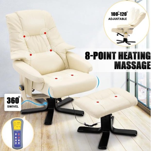 RETURNs Massage Recliner Chair PU Leather Full Body 8-Point Heated Office Chair Beige