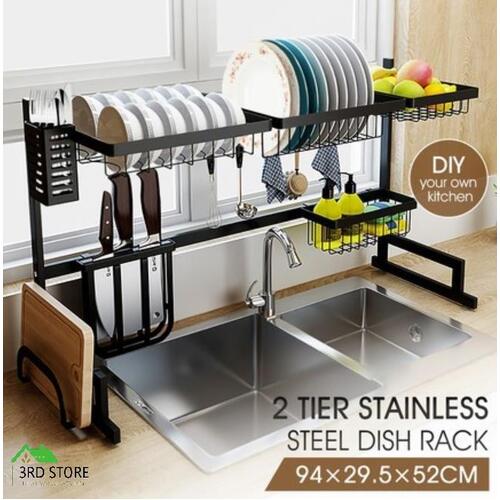 Multifunctional Kitchen Over Sink Dish Drying Rack Stainless Steel Storage Shelf