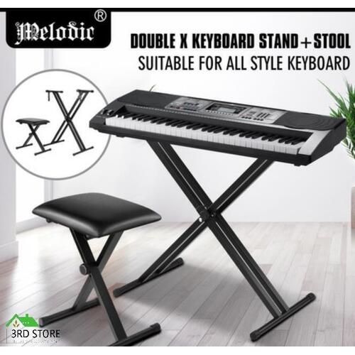 Melodic Adjustable Keyboard Stand Portable Piano Stool X-Shaped Bench Seat Set