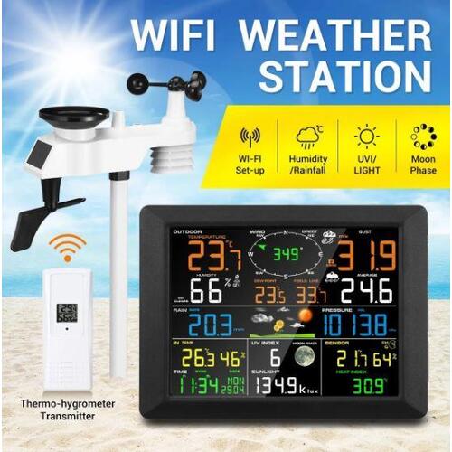 Maxkon WIFI Weather Station Solar Powered for UV Light Temperature Humidity