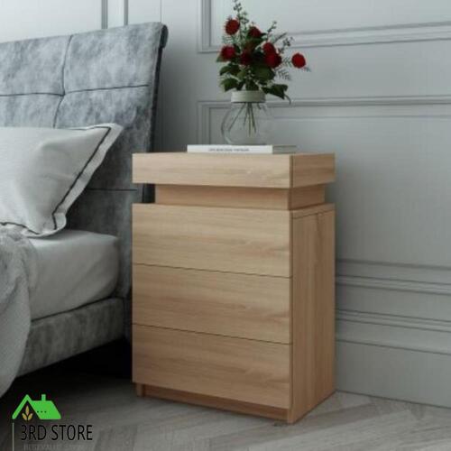 Oak Bedside Table Cabinet 3-Drawer Nightstand Side Storage Bedroom Furniture