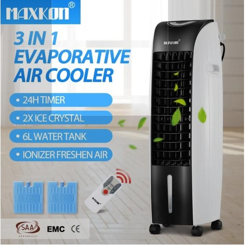 Maxkon 3 In 1 Portable Evaporative Air Cooler Purifier Remote Air Humidifier