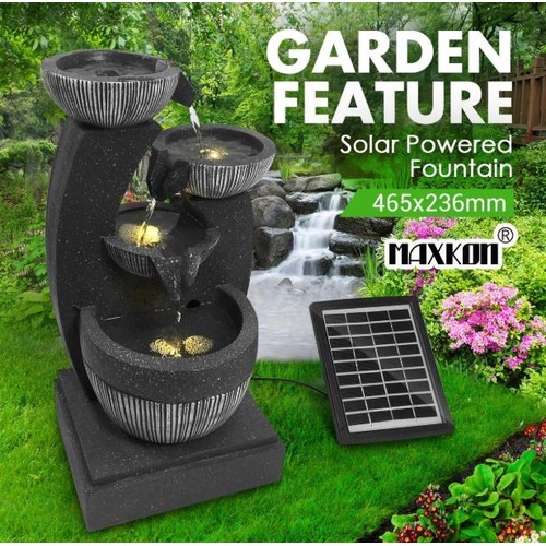 OGL 4-Tier Solar Water Fountain Garden Features Outdoor Bird Bath w/LED Light