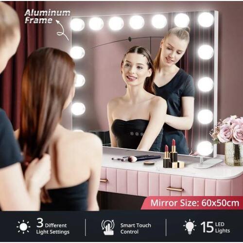 Maxkon Makeup Mirror Hollywood Vanity 15 LED Light Bulbs Sensor Touch Control