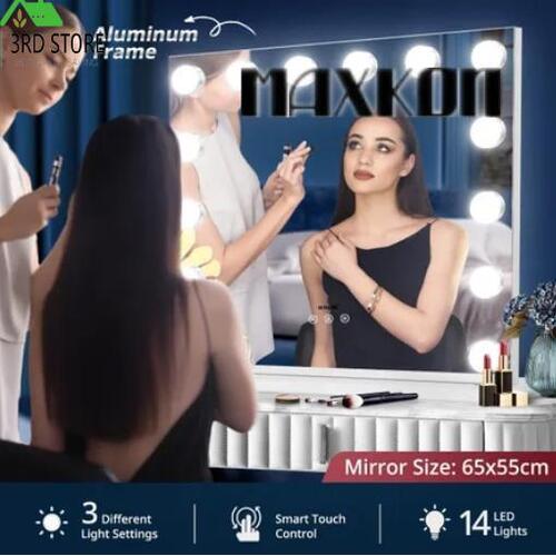 Maxkon Makeup Mirror Hollywood Vanity 14 LED Light Bulbs Sensor Touch Control
