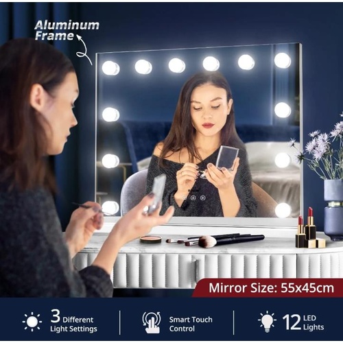 Maxkon Makeup Mirror Hollywood Vanity 12 LED Light Bulbs Sensor Touch Control