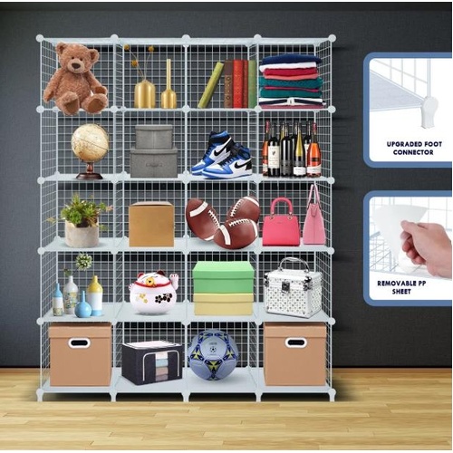 20 Cube DIY Storage Cabinet Metal Wire Mesh Shelf Organiser Bookcase Rack White