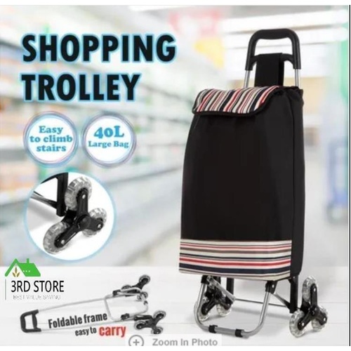 Shopping Trolley Foldable Cart Waterproof Grocery Storage Baske Nylon Bag Wheels