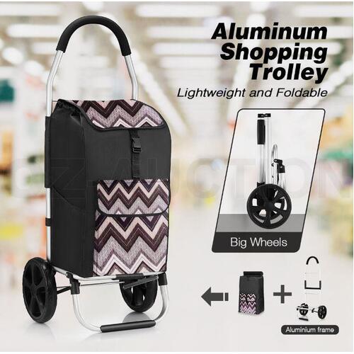 Foldable Aluminium Shopping Trolley with Bags Dolly Grocery Cart on Wheels Black