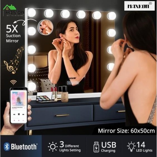 Maxkon Hollywood Makeup Mirror Dimmer 14 LED Light Bulbs USB Charger Bluebooth