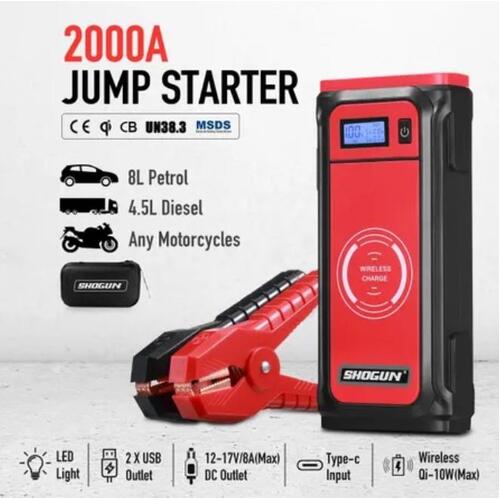 Vehicle Car Jump Starter Wireless Battery Charger Power Bank Booster 2000A