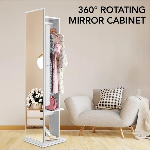Rotating Mirror Jewellery Storage Cabinet Free Standing Armoire Organizer White