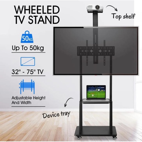 42"-85" TV Bracket Floor Stand LCD LED Screen Monitor Mount Shelf Mobile Trolley
