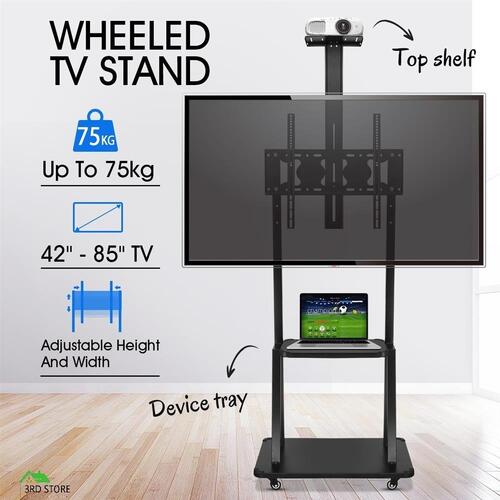 42"-85" TV Bracket Floor Stand LCD LED Screen Monitor Mount Shelf Mobile Trolley
