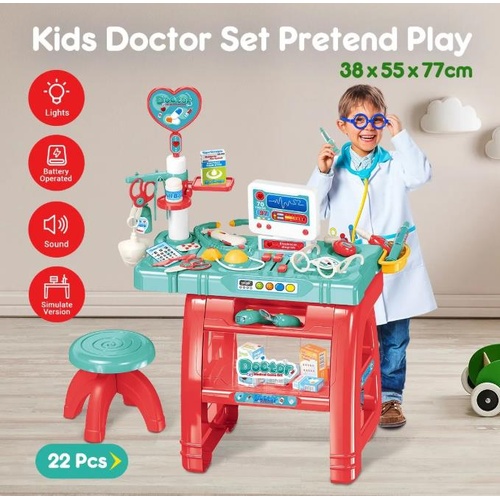 22 Pcs Educational Kids Pretend Toy Doctor Kit Role-Play Set w/Lights and Sounds