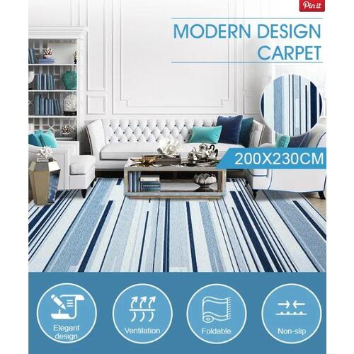 200x230cm Large Soft Short Pile Floor Rug Multi Striped Area Carpet Floor Mat