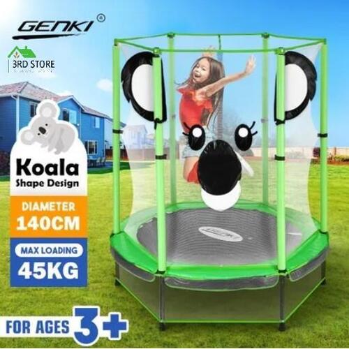 Genki 55 Inch Kids Trampoline Koala Round w/Safety Net Enclosure Outdoor Indoor
