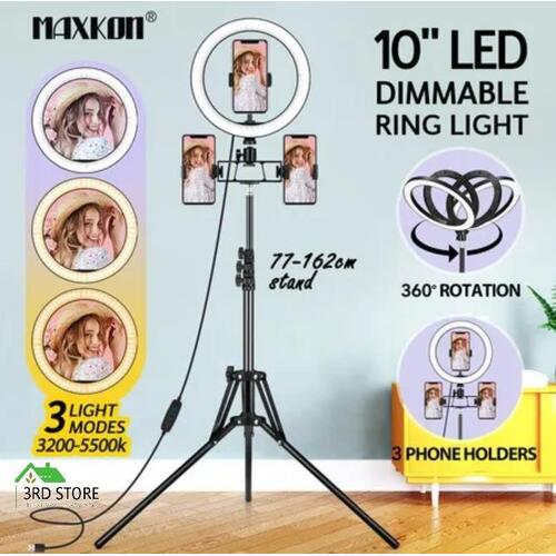 10 Inch LED Ring Light Selfie Ring Light with Adjustable Tripod Stand for Makeup