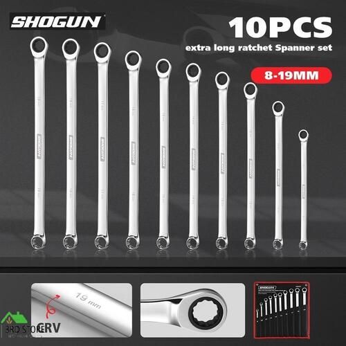 10 PCS Extra Long Double Ring Cr-V Ratchet Spanner Set 72 Tooth Wrench Hand Tool