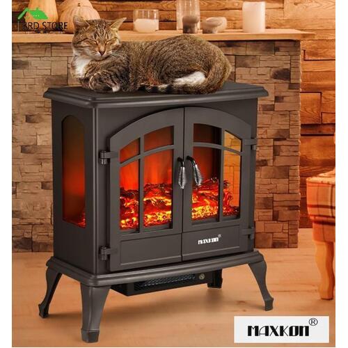 Maxkon 1800W Electric Fireplace Stove 3D Rolling Heater Thermostat Freestanding