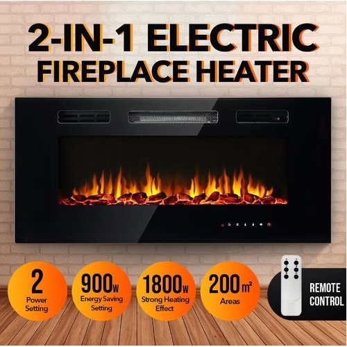 Maxkon 100cm Electric Fireplace Heater Wall Recessed Mounted 900/1800W 5 Flame