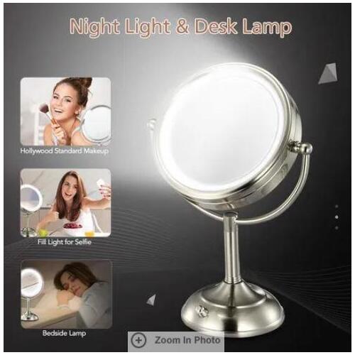 Professional 8" Lighted Makeup Mirror, 10X Magnifying Vanity Mirror with Brightn