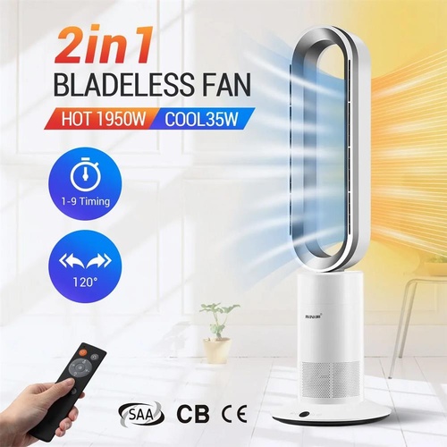 2 In 1 Bladeless Fan Heater/Cooler Oscillating Air Cool Hot Fan w/Remote Control
