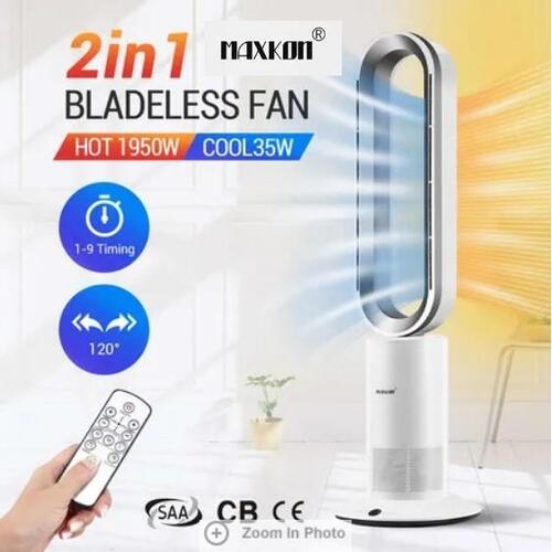 2 In 1 Bladeless Fan Heater/Cooler Oscillating Air Cool Hot Fan w/Remote Control