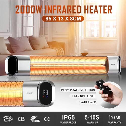 Maxkon 2000W Carbon Fibre Infrared Heater Instant Heat Outdoor Patio Heater Bar