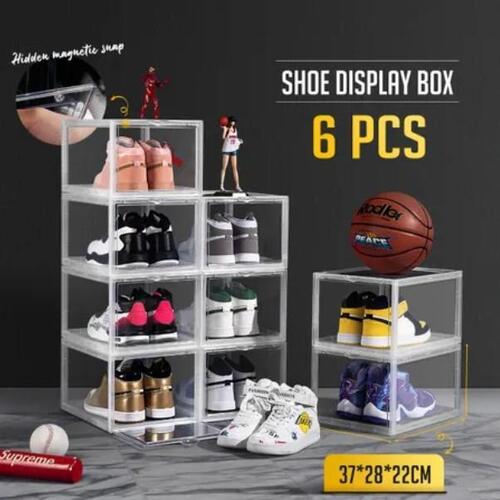 6PCS Shoe Storage Box Stackable Sneaker Display Case Plastic Boxes Extra Large