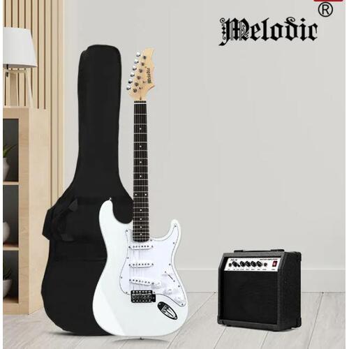 Melodic Stratocaster SSS Electric Guitar with 15W Amplifier Dakota White