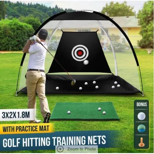Golf Practice Net and Hitting Mat Set Home Chipping Cage Driving Training Aids