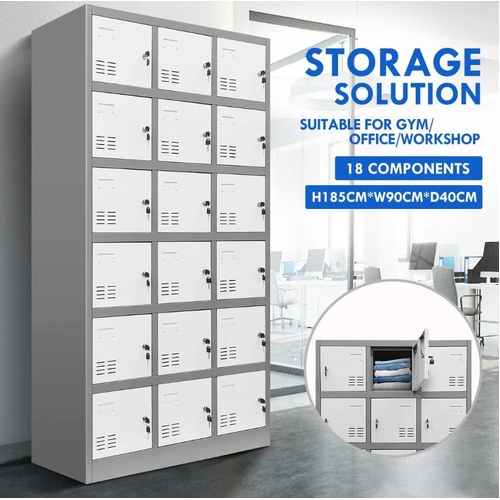 18 Doors Metal Steel Locker Gym Office School Home Stationary Storage Cabinet