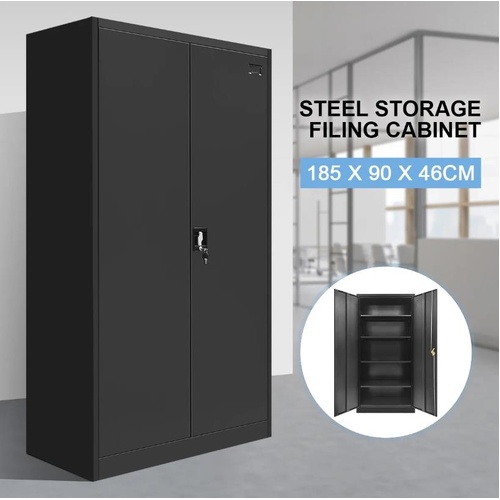 185cm Steel Filing Cabinet Office Home Stationary Lockable Storage Cupboard BK