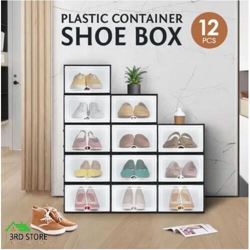12PCS Plastic Shoe Storage Box Cabinet Stackable Display Drawer Case Organiser
