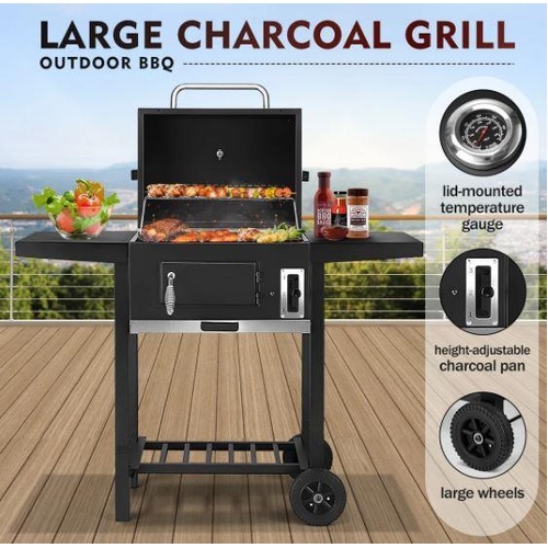Outdoor Charcoal BBQ Grill Trolley Smoker Portable Cooking Camping Barbecue Set