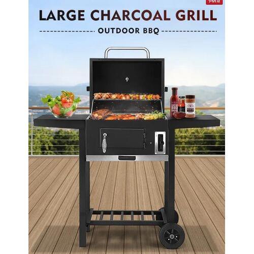 Outdoor Charcoal BBQ Grill Trolley Smoker Portable Cooking Camping Barbecue Set