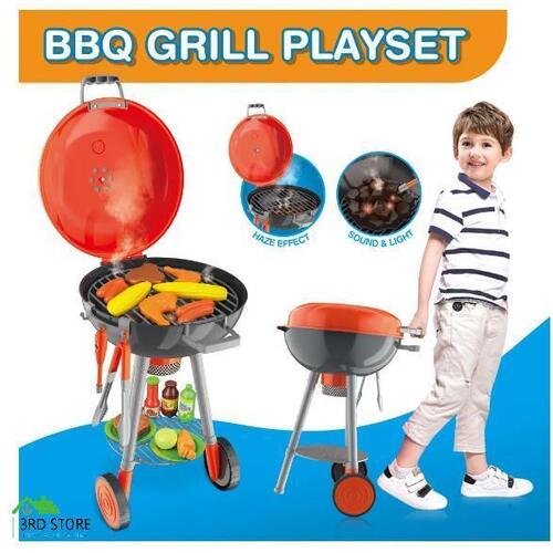 Kids Pretend BBQ Grill Barbeque Playset Toy Set with Sound LED Light Smoke
